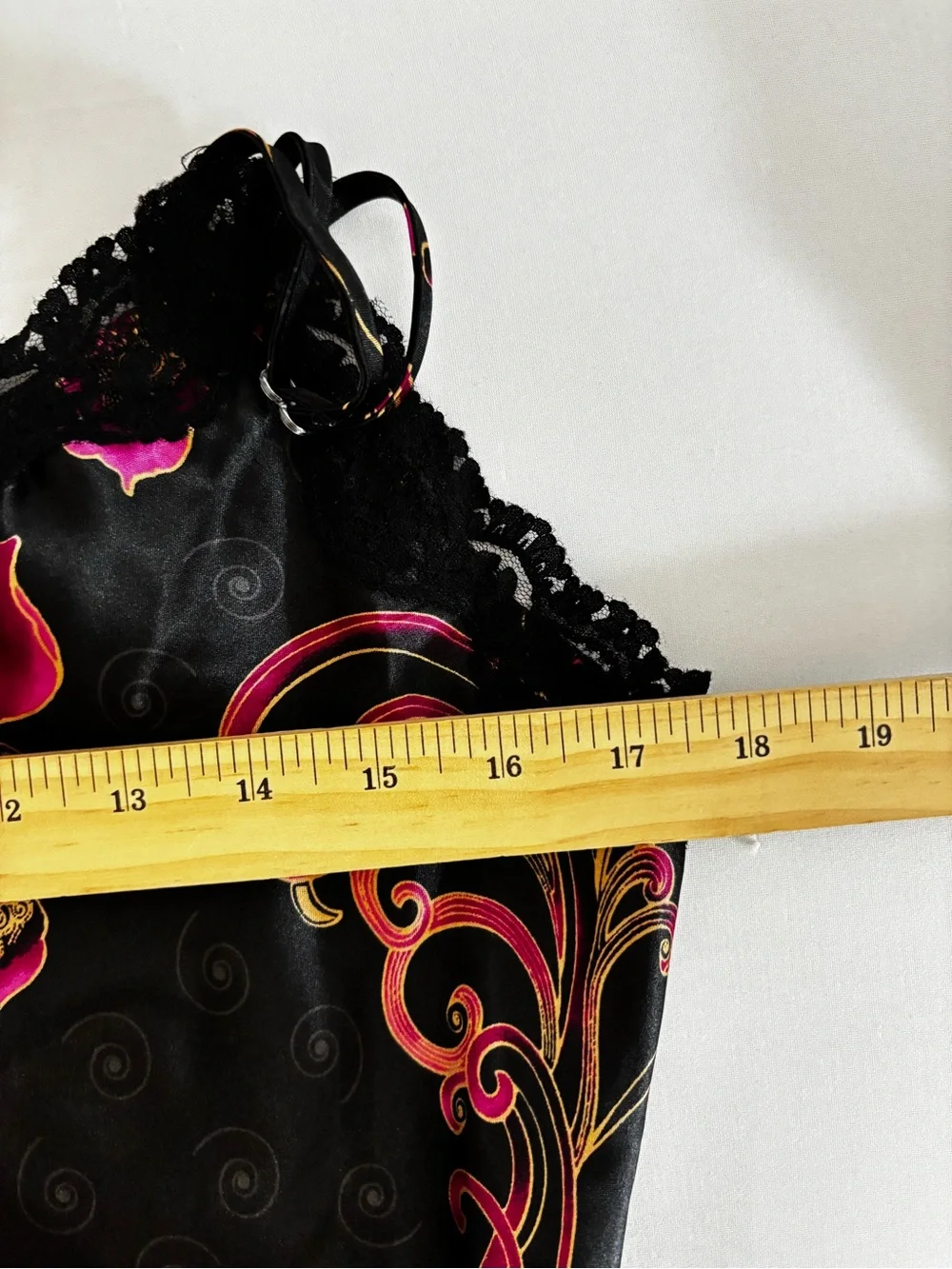 Delicates L Black Pink Gold Floral Satin Chemise Robe Set Lace Trim Y2K